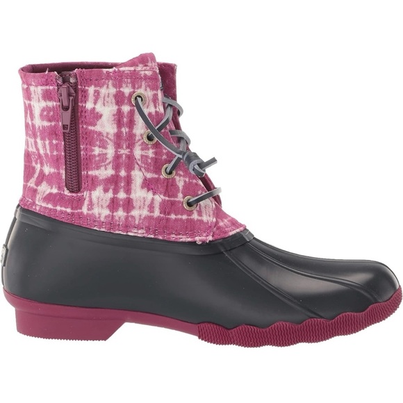 NEW Sperry Saltwater Ankle Rubber Duck Rain Snow Winter Boots Magenta Tie Dye - Picture 13 of 16